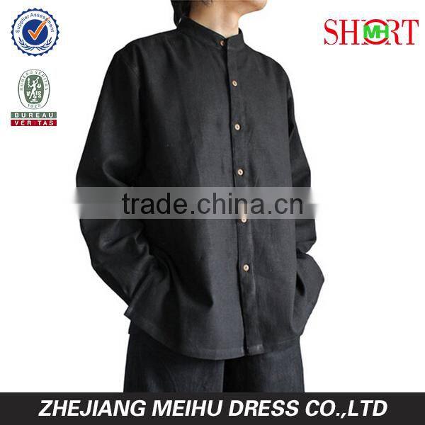 unisex men's hemp banded collar shirt