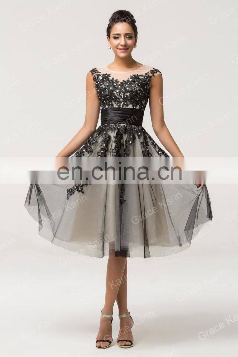 Grace Karin Cap Sleeve Gray Elegant Short Prom Dress CL007581