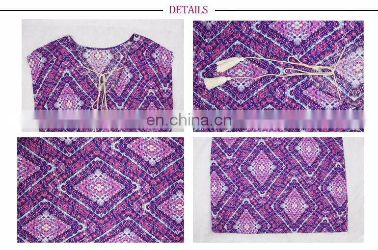 OEM Factory Price Indonesia Rayon Tile print Tunic Dress