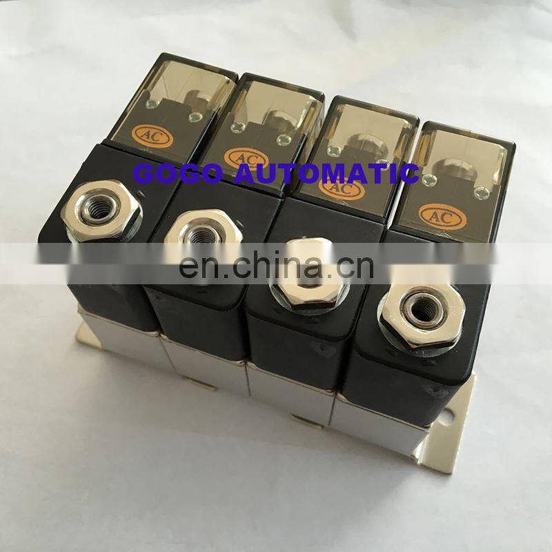 4pcs with a manifold 3 way Pneumatic Aluminium solenoid valve 3V1-06 1/8" BSP AC220V micro direct acting gas electric valve