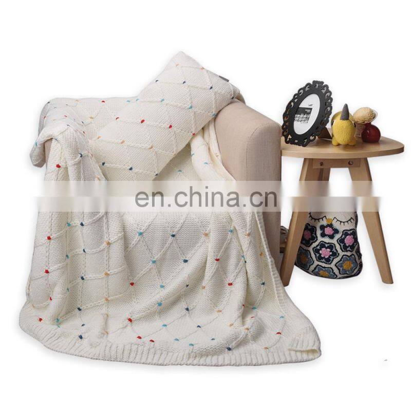 Home Decorative Knit White Throw Blanket for Couch Sofa Chair