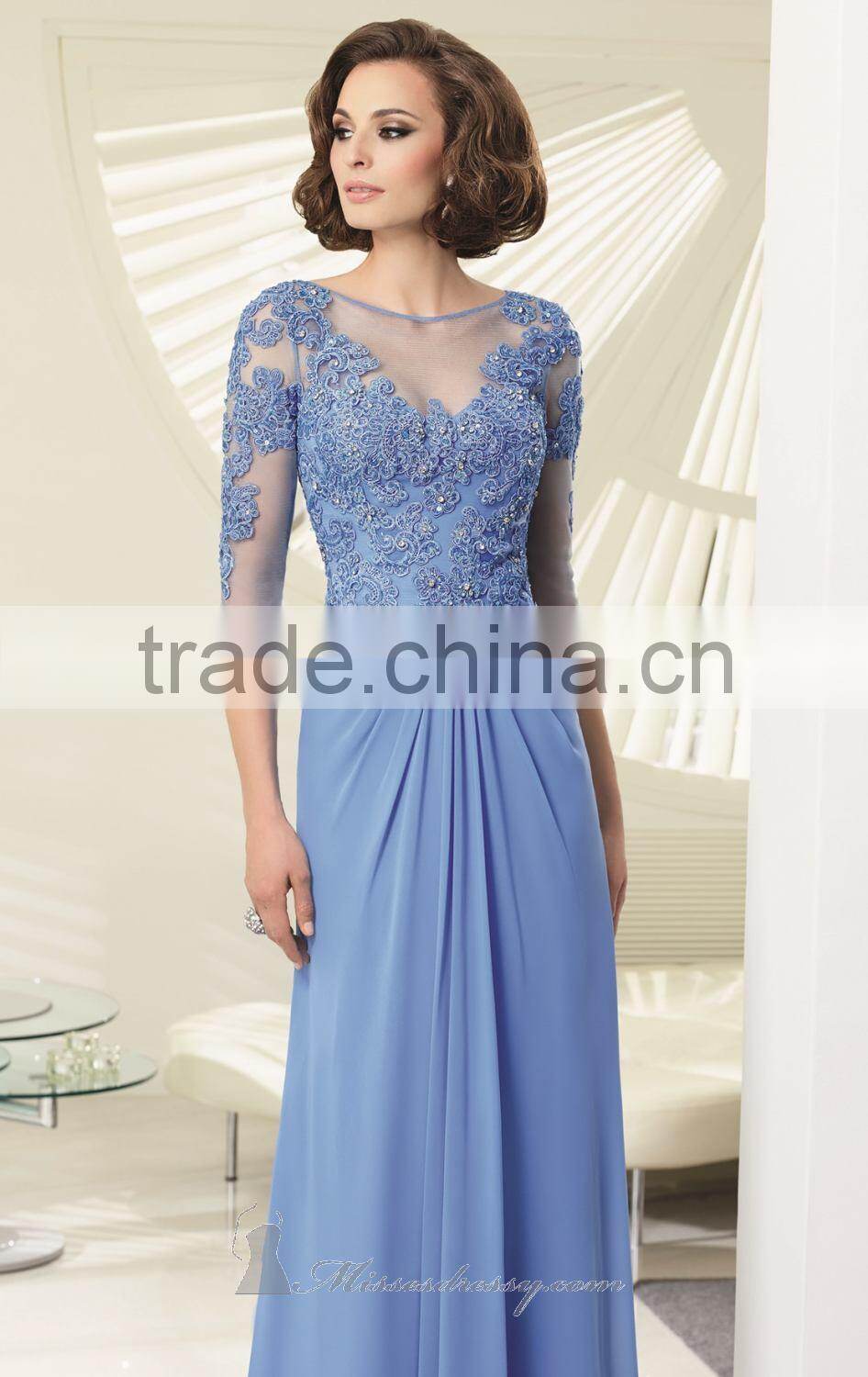 2014 New Arrive Elegant Mother of the Bride Dress with Beading and Appliques High Quality Boat Neck Mother of the Bride Dress