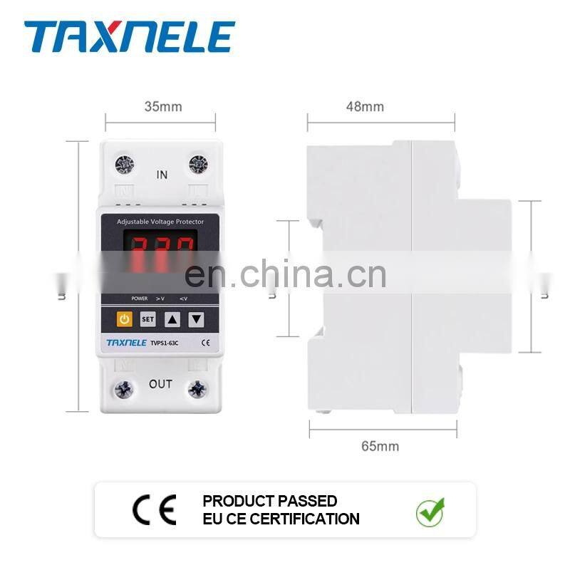 63A 220V Din Rail Adjustable Recovery Reconnect Over and Under Voltage Protective Device Protector Relay Over Voltage Protection