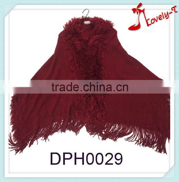 Wholesale mexican elegant acrylic wine red lady poncho sexy sweater with tassels