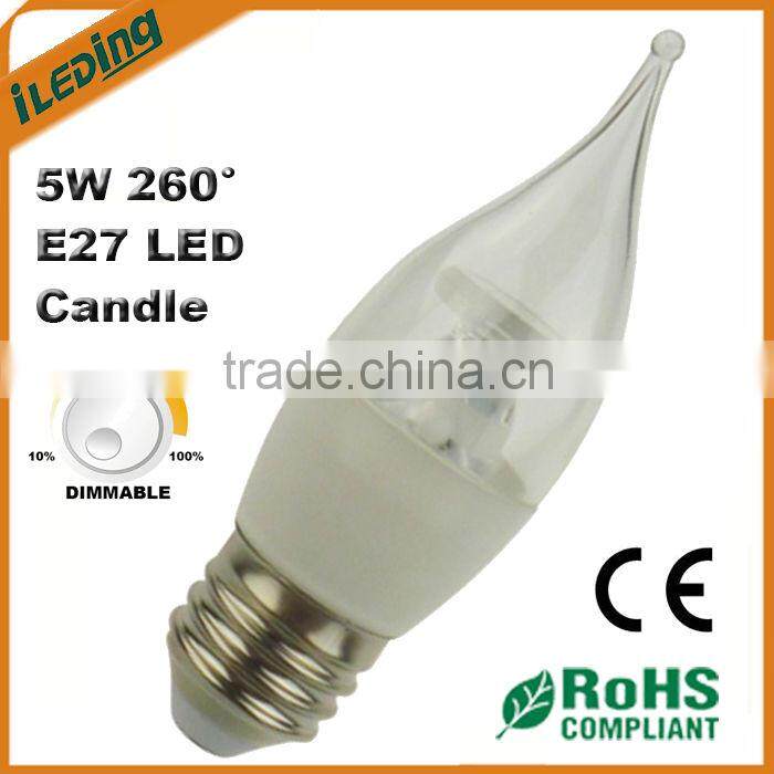 220V Frosted Cover B22 E27 5W LED Candle Light Bulb Dimmable