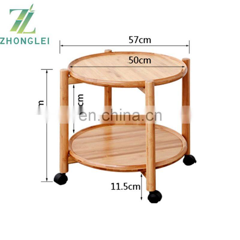 Bamboo Small Tea Table Coffee Table with Wheels for Living Room