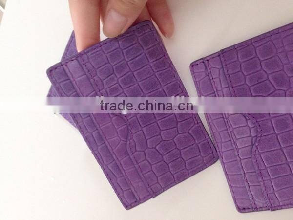 New Design Purple Color Genuine Crocodile Parttern Cow Leather Credit Card Holder ID Business Name Card Case for lady