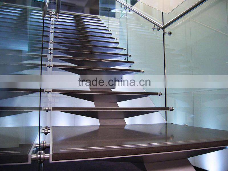 N119 Creater House Wood Glass Stairs, Manufacturer Customied Glass Staircase, Hot Sale Straight Floating Glass Wood Stairs