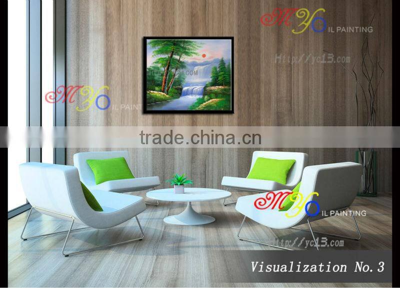 Artwork impressionist oil painting on canvas blue river handmade home decor