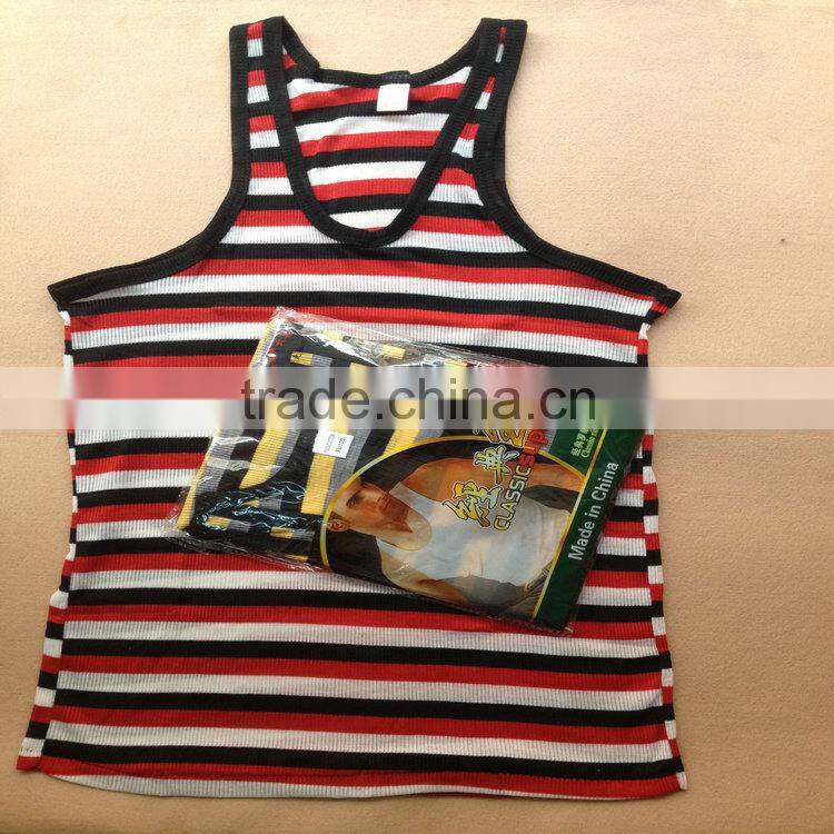 0.7USD Stock Cheappest Rib Cotton Colorful Strip Men Running Singlet/ Men Tops ( kcbx004 )