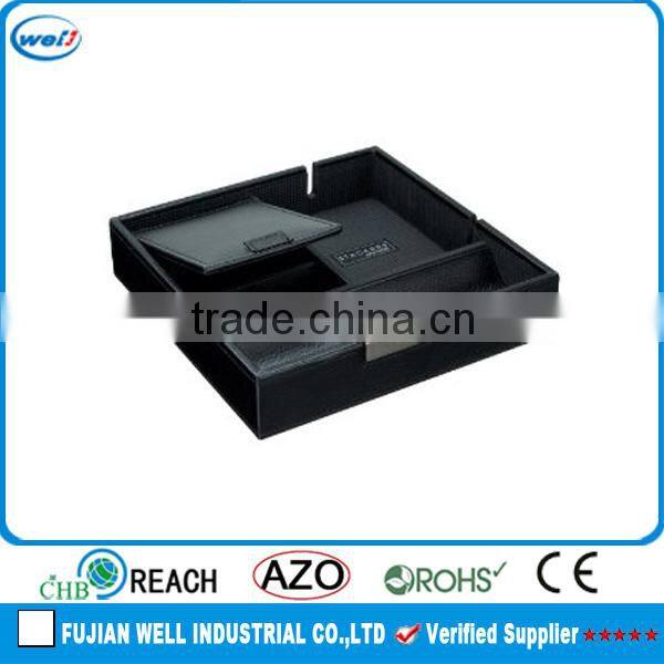 Black faux leather office desk organizer