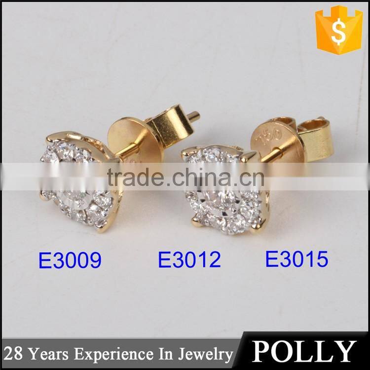 2016 fashion fancy stud 18k gold earring with diamond for lady