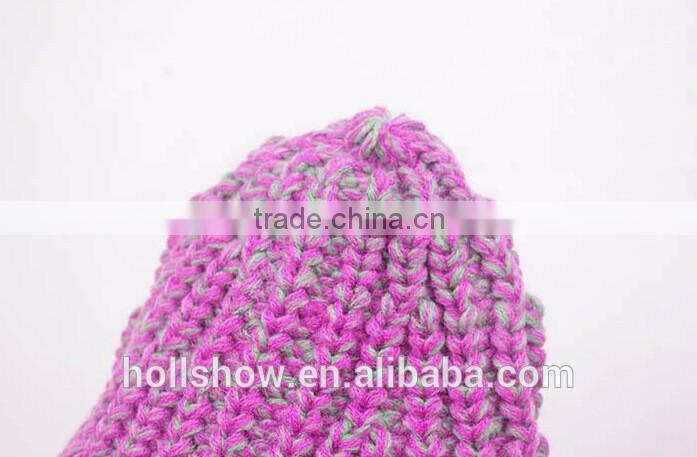 Label Embroidery Multi-colors Plain Knitting Girls Beanie Hat and Cap
