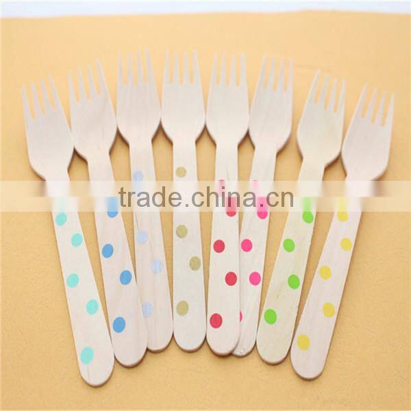 Wooden Dessert Forks with Polka Dots in Rainbow Colors - Eco-friendly SMALL Wooden Appetizer Forks, Utensils