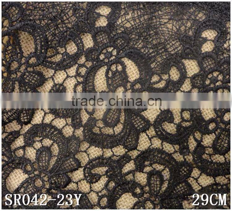 European Style Single Side Black 29cm Clothes Fashion Embroidery Water Soluble Lace