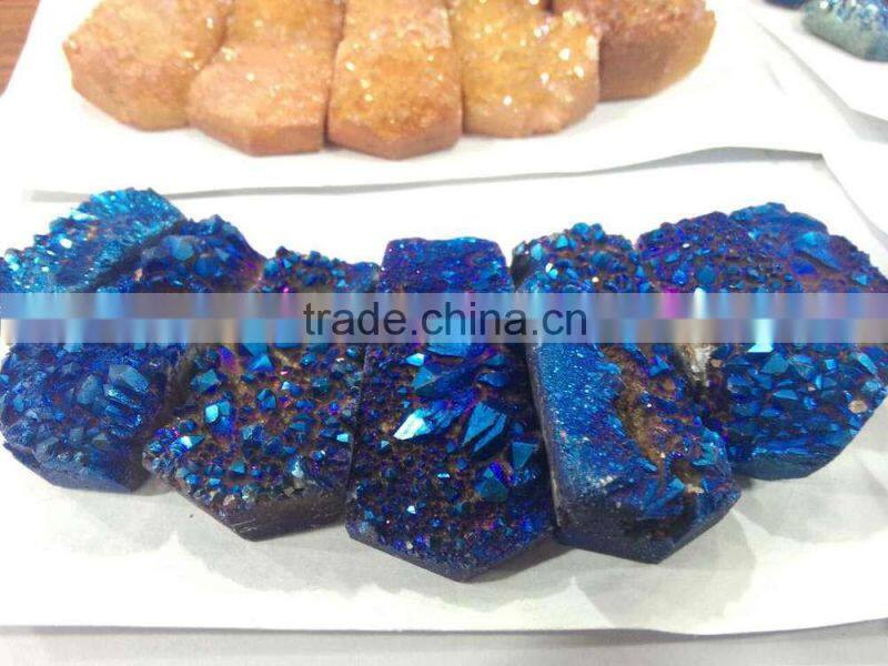 Rectangle geode crystal electronic-plated pendant different color wine pink/blue/ golden silver/fantasy