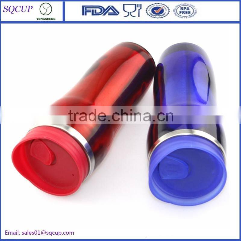 14oz Stainless steel inner and plastic outer travel coffee mug bpa free starbucks tumbler with lid enamel mug