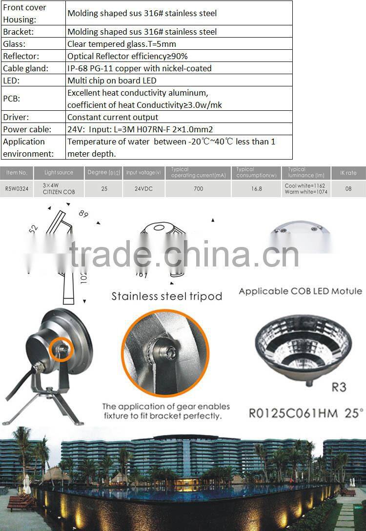 2015 Professional Spotlights for Swimming Pool SS3166 Tripod 3x4W COB LED Underwater Spotlights