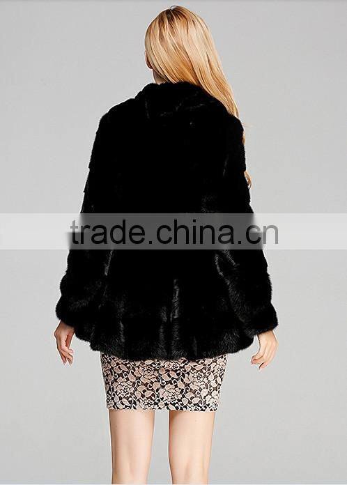 black hooded mink fur coat