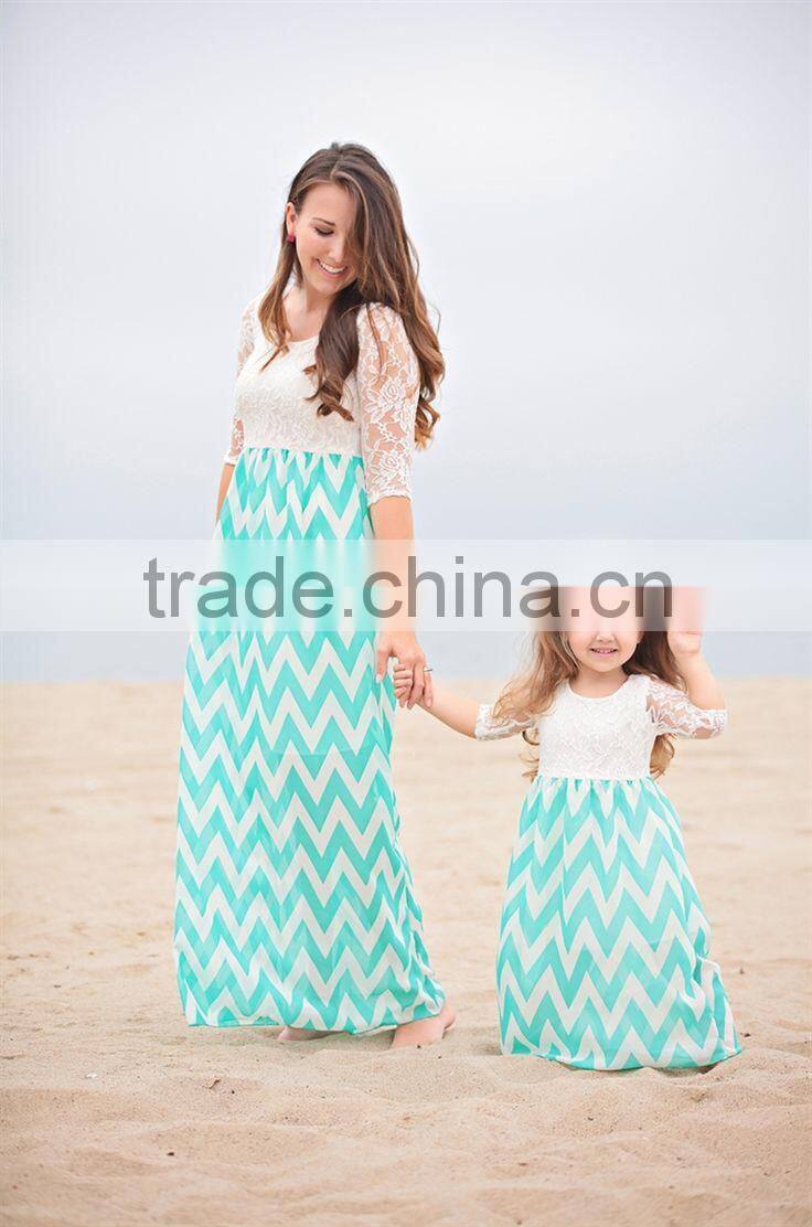 Blue Shapes Fashion dress for girls and mother,2015 Mother Daughter matching Shapes dress&Clothing