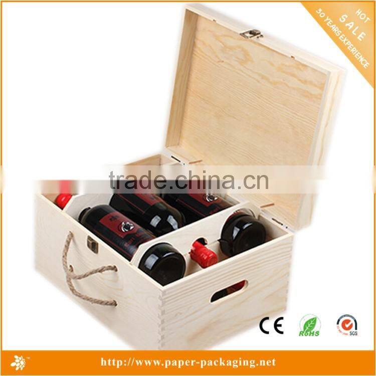 Wholesale Custom new product packaging 6 bottle wooden wine packaging box with handle