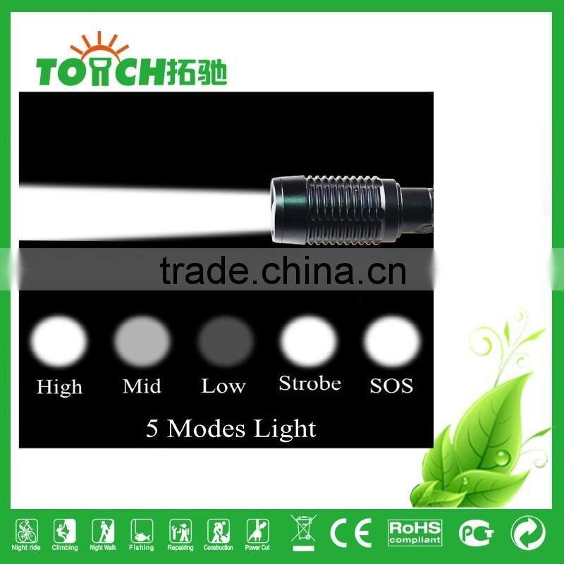 high power flashlight XML T6 zoomable 5 modes with SOS flahslight glare flashlight for outdoor camping use 2*18650 battery lamp