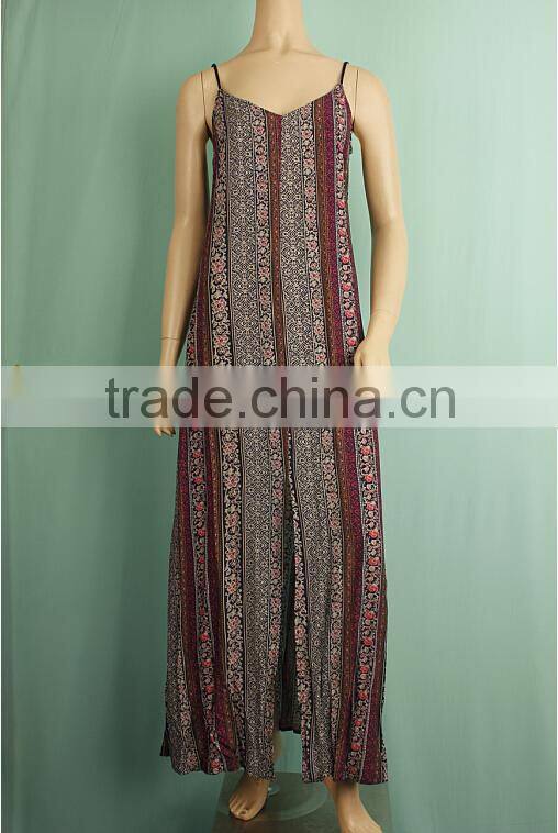 OEM printed rayon beach wear maxi open back sexy spaghetti strap girl's dress YLD254782013