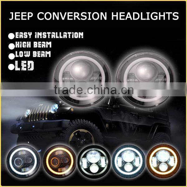 HTAUTO LED Auxiliary Work 7" Round Led Headlight All Round Halo Ring Motorcycle Spotlight Daymaker Headlight for JEEP Harley