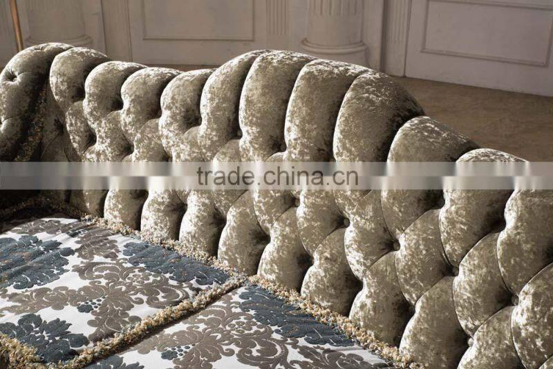 2015 european italian new classic gold foil solid wood arms fabric sofa set AL038