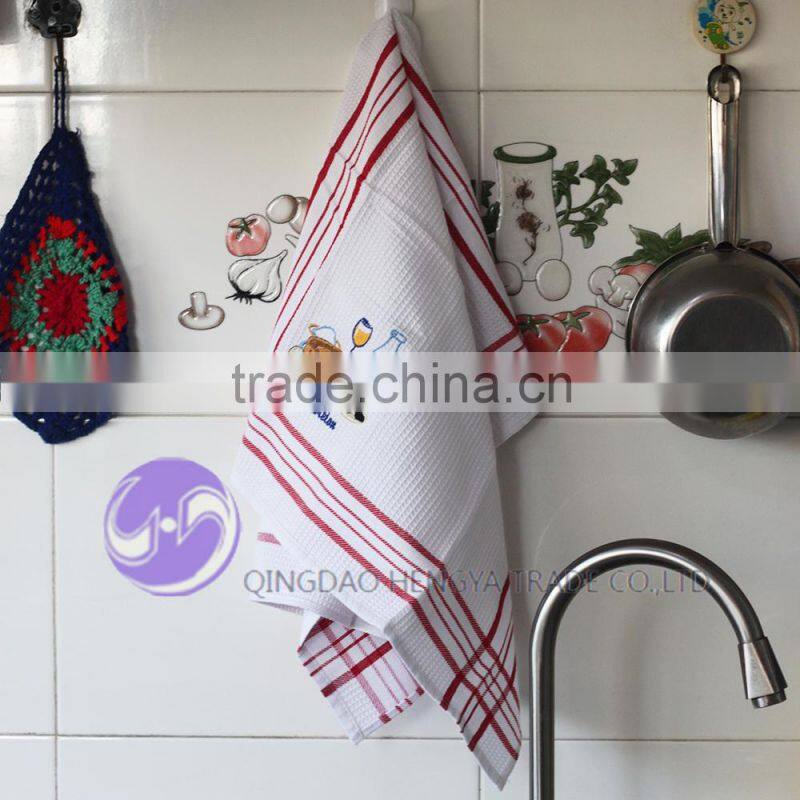 cheap white embroidered waffle White 100% Cotton Flour Sack Towel