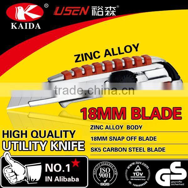 Auto Retractable Safety 18mm Snap Off Blade Zinc alloy utility knife Twist lock blade slider