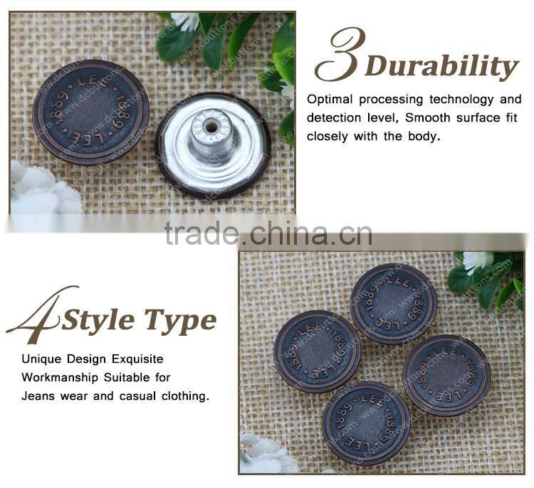 High quality embossed brand logo metal jeans button for button jeans