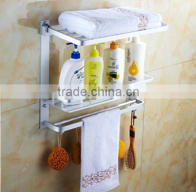 3 tier Bathroom Minimalist Towel Rack Shelf with Foldable Towel Bars/aluminum Wall Mounted bathroom rack