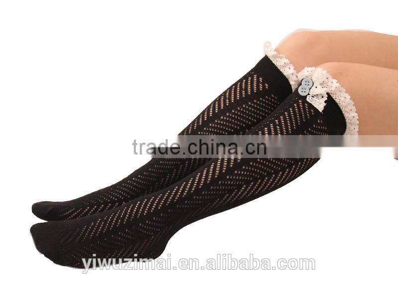 2015 Autumn and winter lace button cotton socks knee-high boots socks