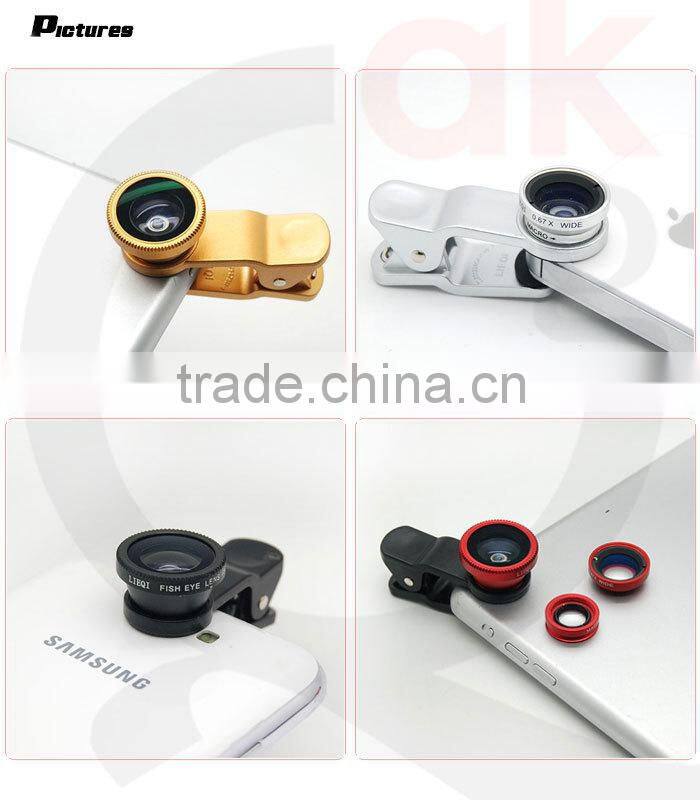 mobile phone accessories 3 in 1 lens kit 180 Degree Fisheye Lens wide Angle lens Micro Lens for samsung iphone 6
