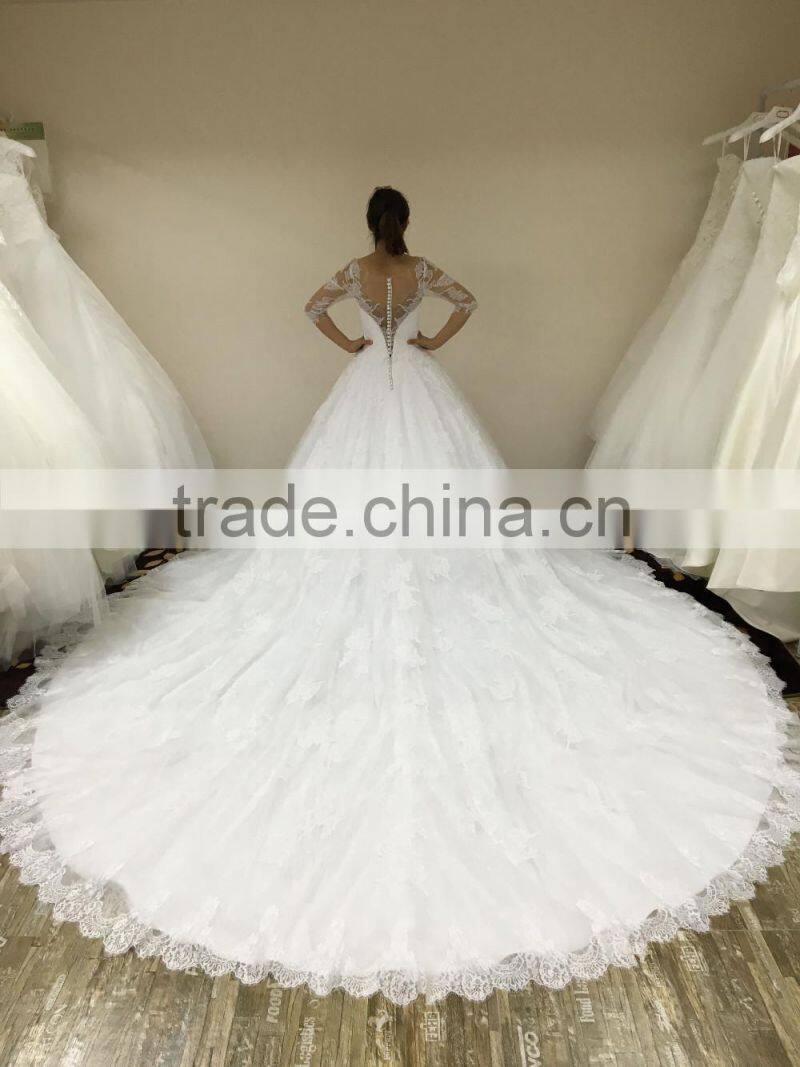 (MY20160406A) MARRY YOU Long Sleeve Cathedral Train Wedding Dress 2016