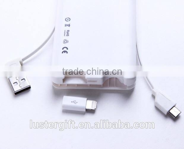 Hot selling 6000mAh for iPhone 6 6S External Rechargeable Battery Charger Built in Cable Power Bank