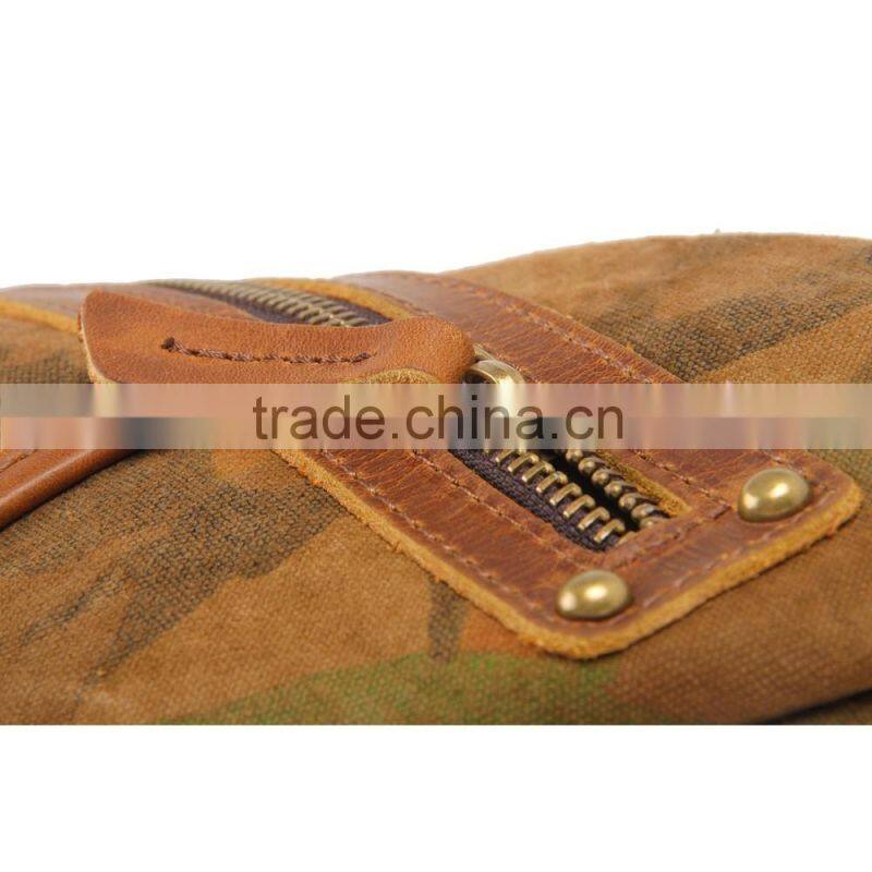 Wholesale canvas camouflage chest bag with leather trim canvas chest bag for man