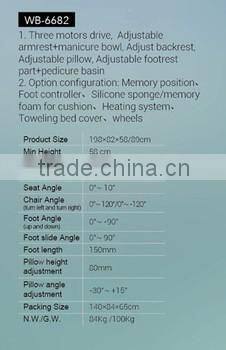 WB-6682 Electric Pedicure chair/pedicure spa chair with 3 motors message bed