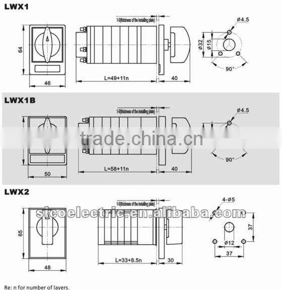 LWX1, LWX1B, LWX2 series rotary switches