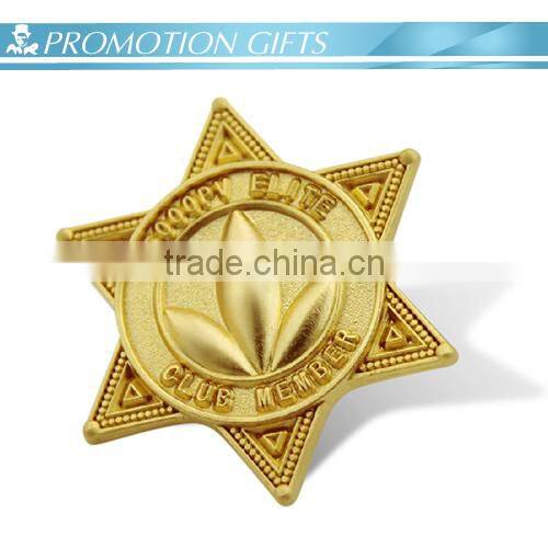 high quality custom star metal badge pin