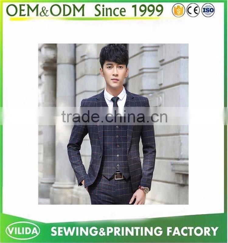 Korean Style Slim Fit Wedding Formal Business Plaid Suits 2016