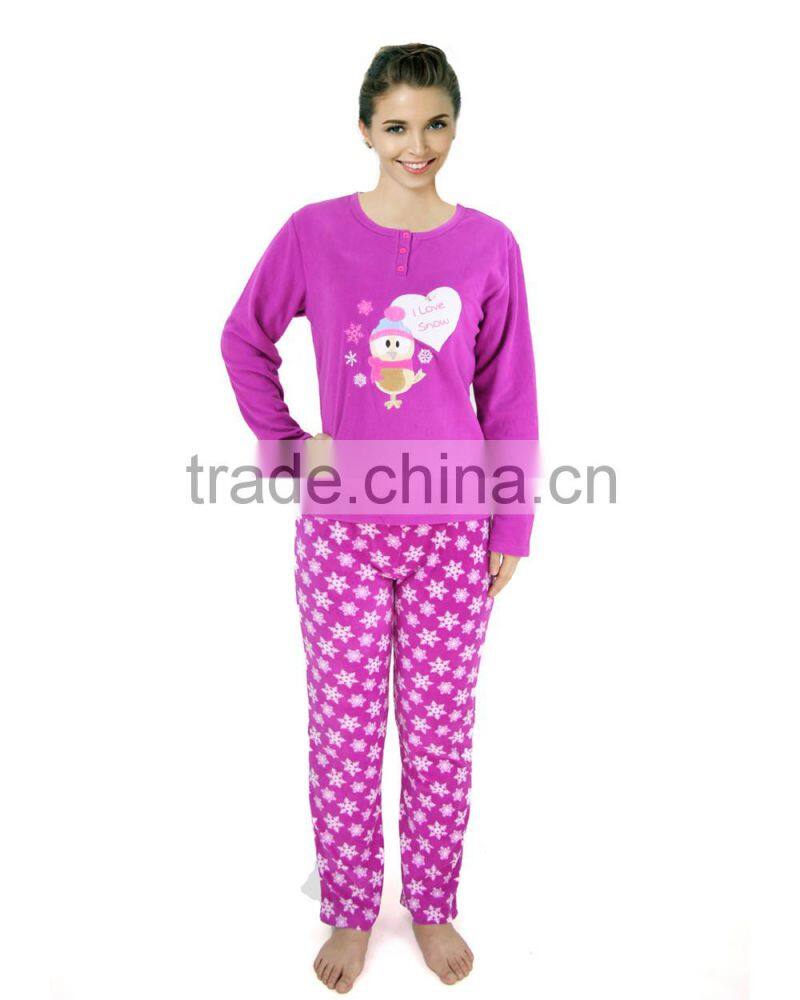 Kevince flannel pyjamas set deer emb knitting woman MOQ 1000set OEM factory directly