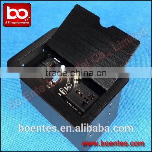 Table Hidden Aluminum Brushed Panel Desktop Flip Up Power Socket Box for Office AV Solutions