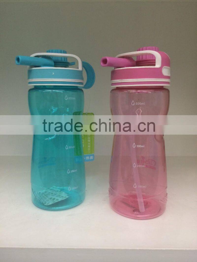 500ml plastic drinking water Bottle with straw
