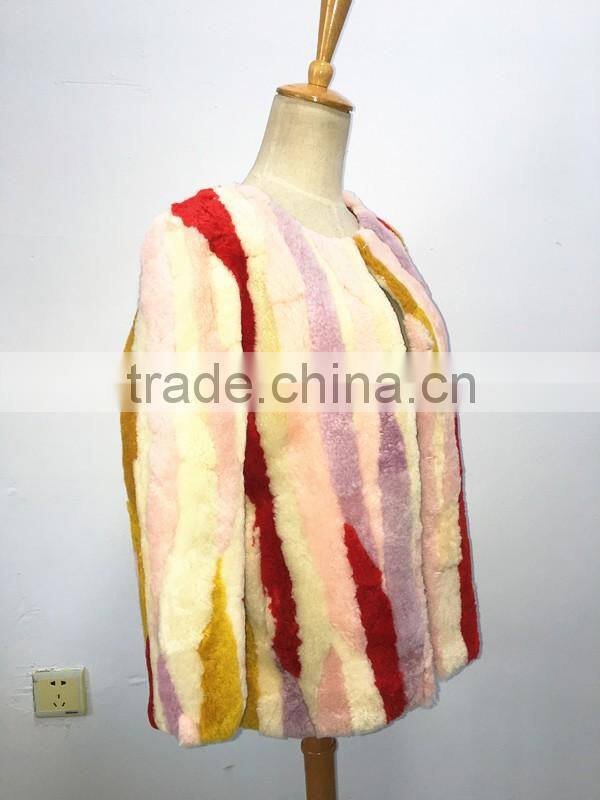 cheap price korea style women short mixed color sheep fur coat