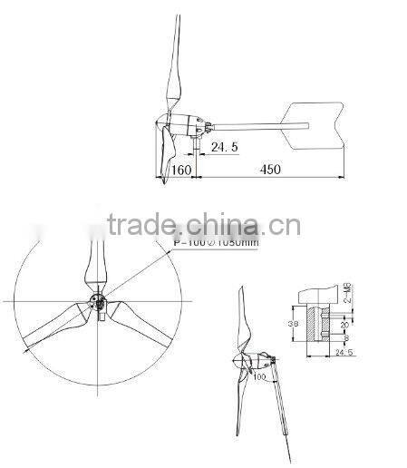 Wind generator motor 100W. Combine with wind/solar hybrid controller(LCD display)+off gird inverter.