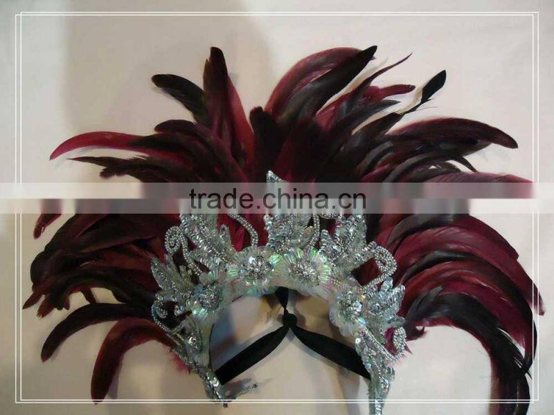 Mask/Headdress with Coque Feathers, Red