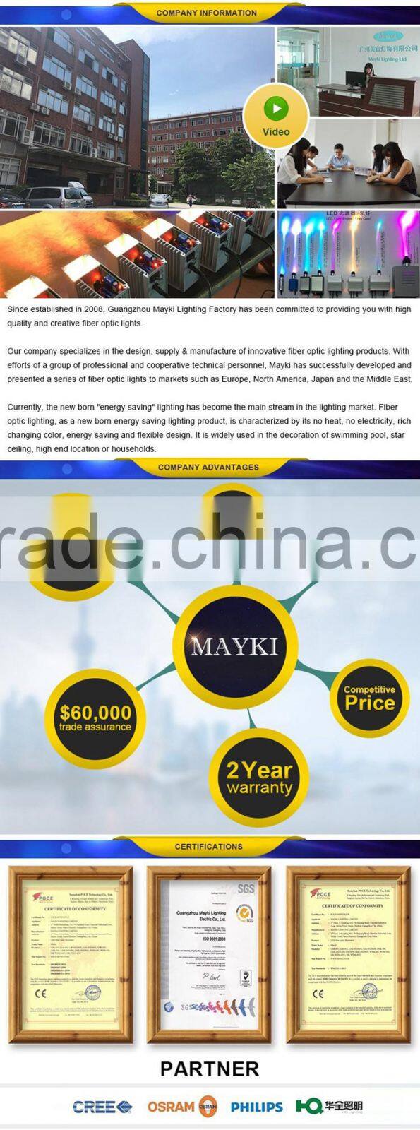 DIY modern hotel lobby chandelier light with side spot glow fibre optic and led power engine