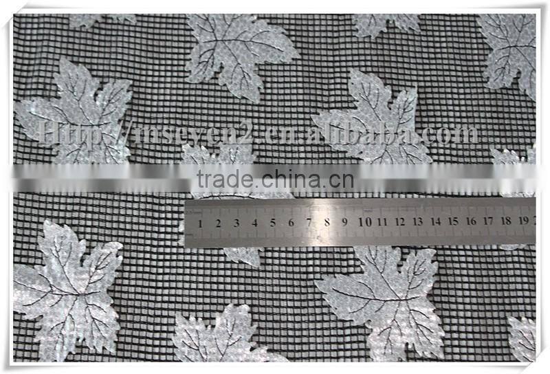 2016 Most fancy design Silver Maple leaf shape laser PU Embroidery lace fabric